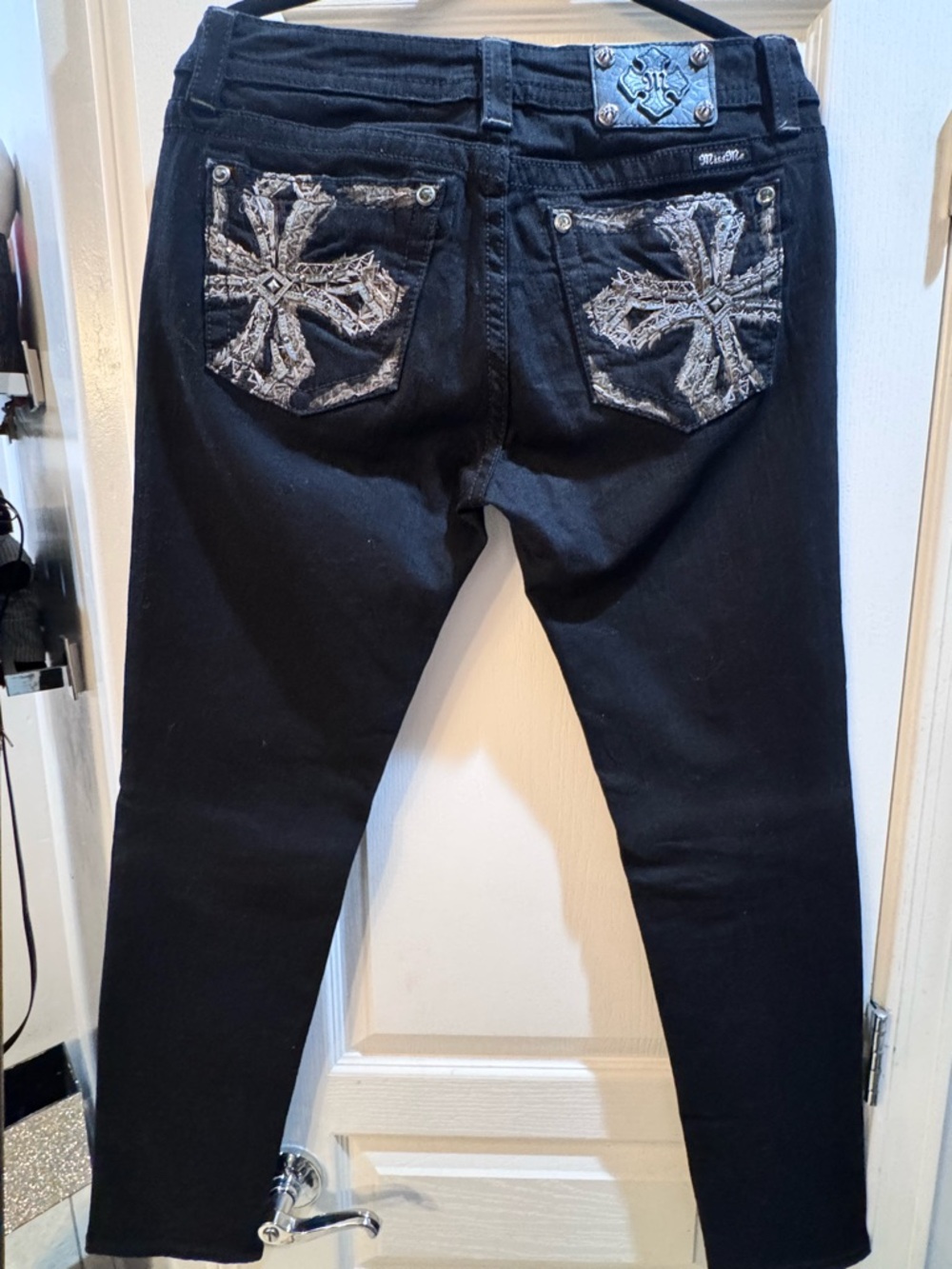 Miss Me Black Jeans with White Embroidered Logo